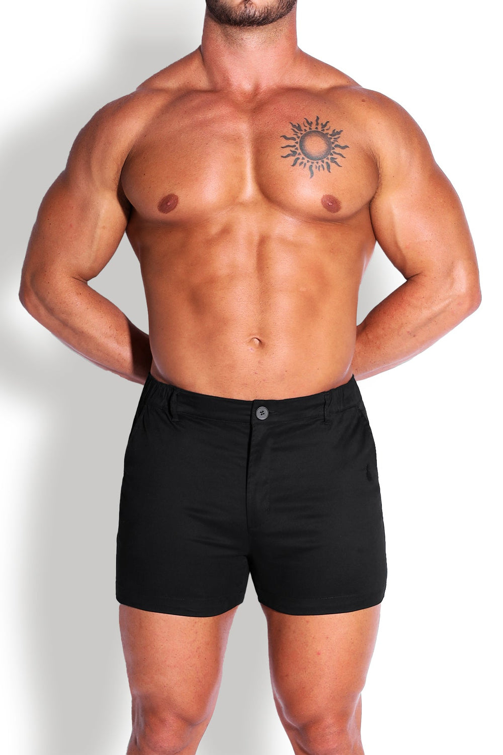 Pantalones cortos chinos elásticos de 10 cm para hombre, ajustados, color negro azabache