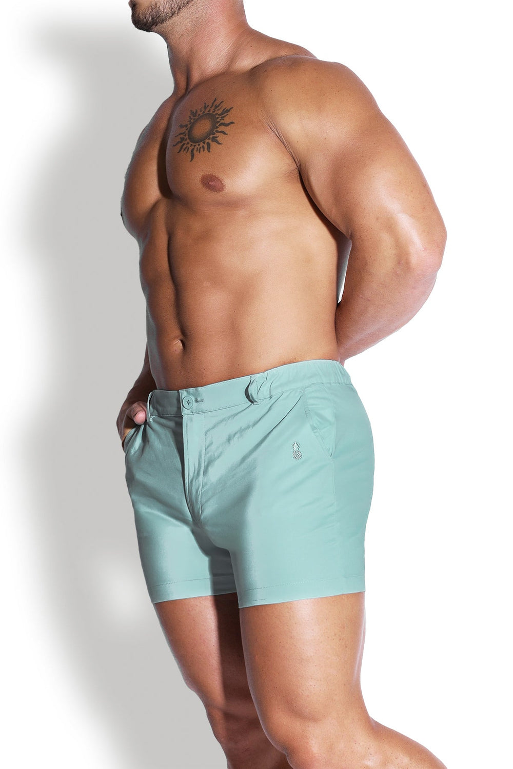 Pantalones cortos chinos elásticos de 4'' para hombre, ajustados, verde claro