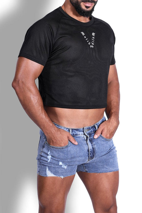 Camiseta corta de malla de jersey - Negro medianoche