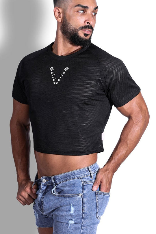 Camiseta corta de malla de jersey - Negro medianoche