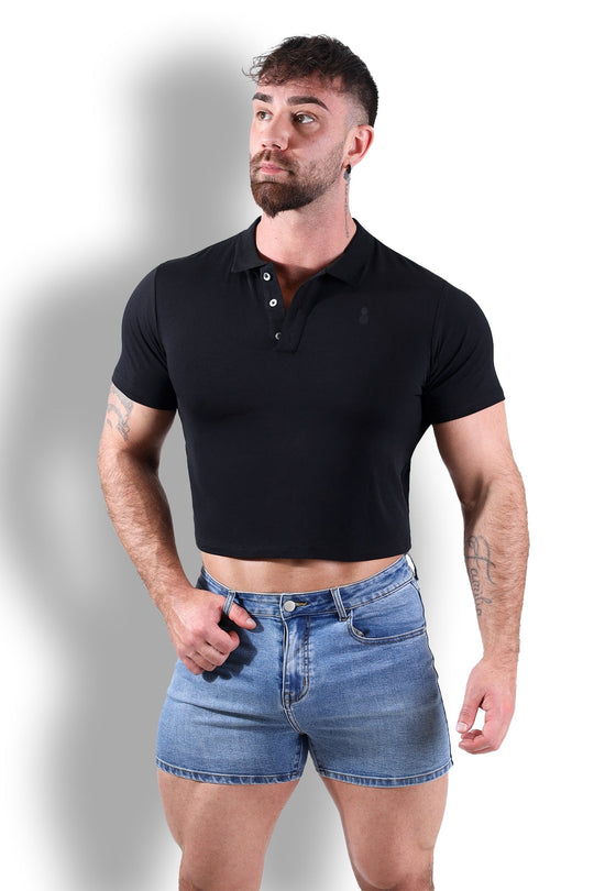 Top corto tipo polo ajustado - Negro