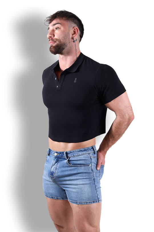 Top corto tipo polo ajustado - Negro