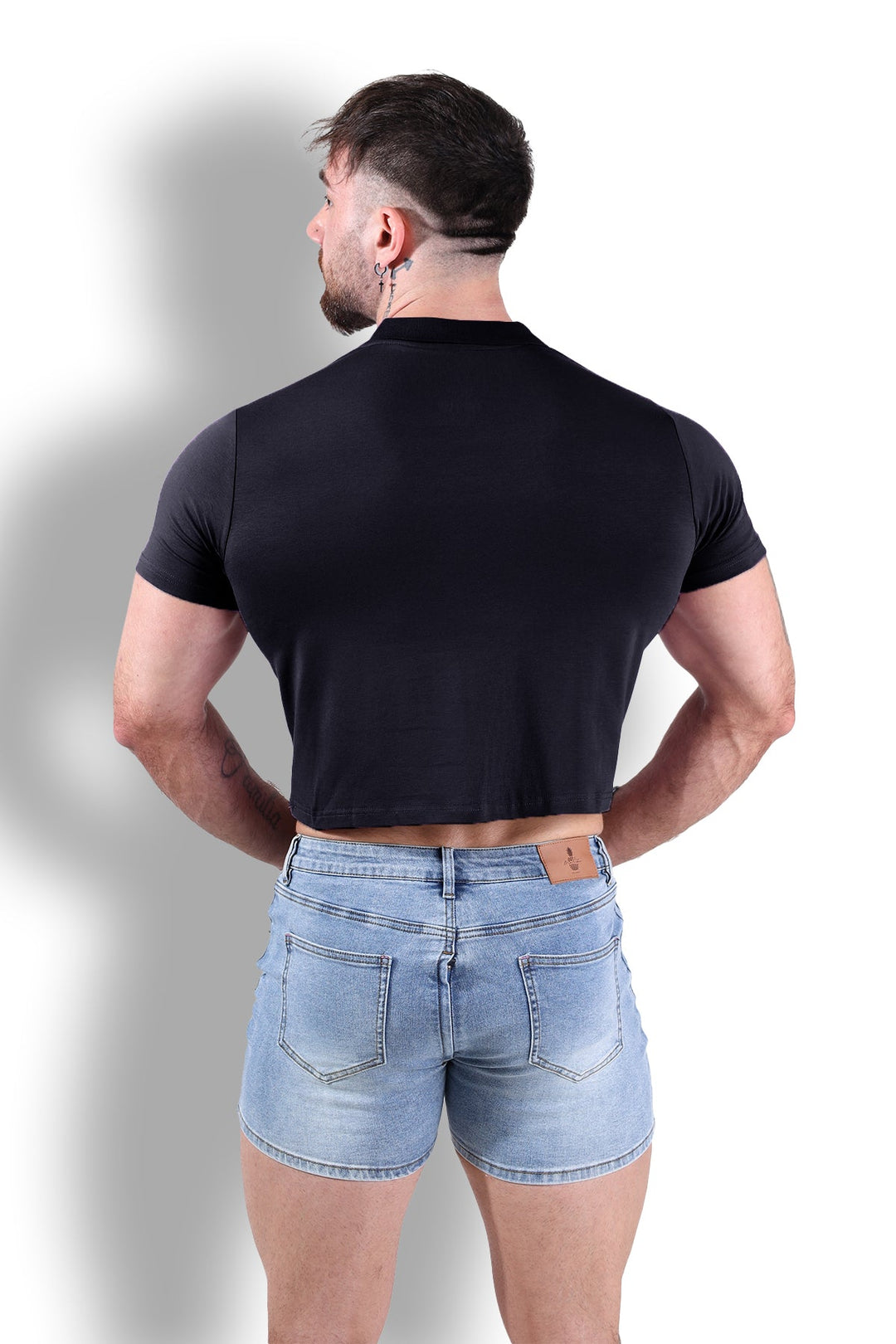 Top corto tipo polo ajustado - Negro