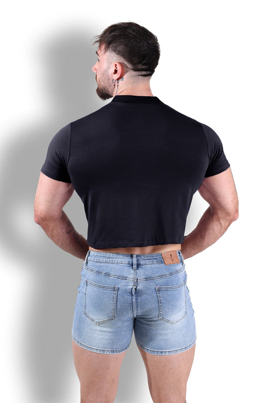 Top corto tipo polo ajustado - Negro