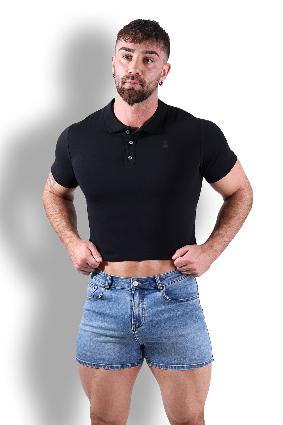 Top corto tipo polo ajustado - Negro