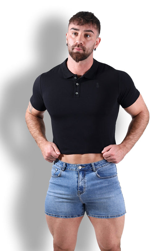 Top corto tipo polo ajustado - Negro