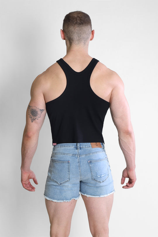 Camiseta sin mangas con escote en V y cuello redondo - Negra